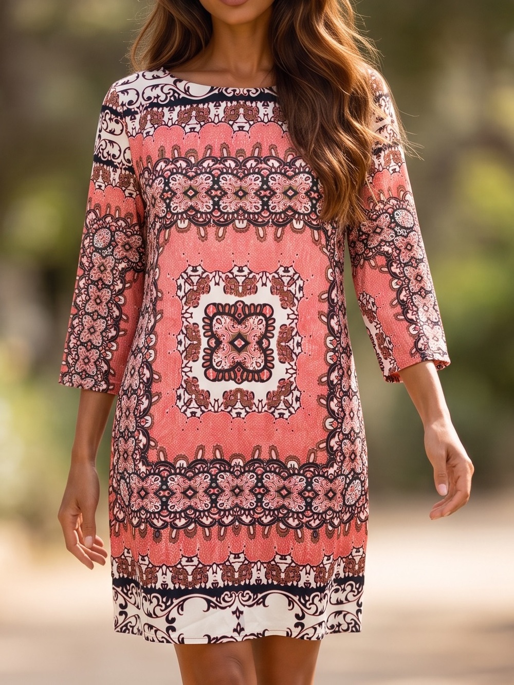 The Limited Coral and Cream Medallion Print Tunic